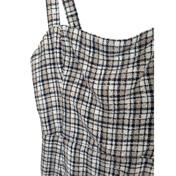 Abercrombie & Fitch Plaid Tweed Mini Dress Navy Cream Tan Small Sheath Shift - Picture 7 of 8